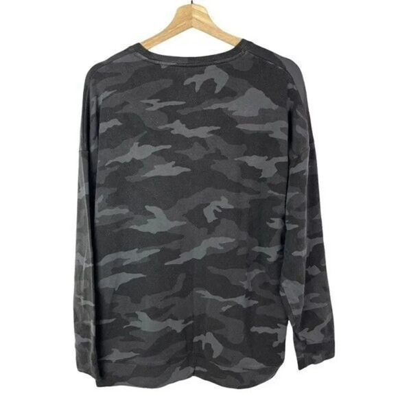 Athleta Studio to Street Gray & Black Camo Crew Neck Pullover Sweatshirt L - Picture 3 of 5